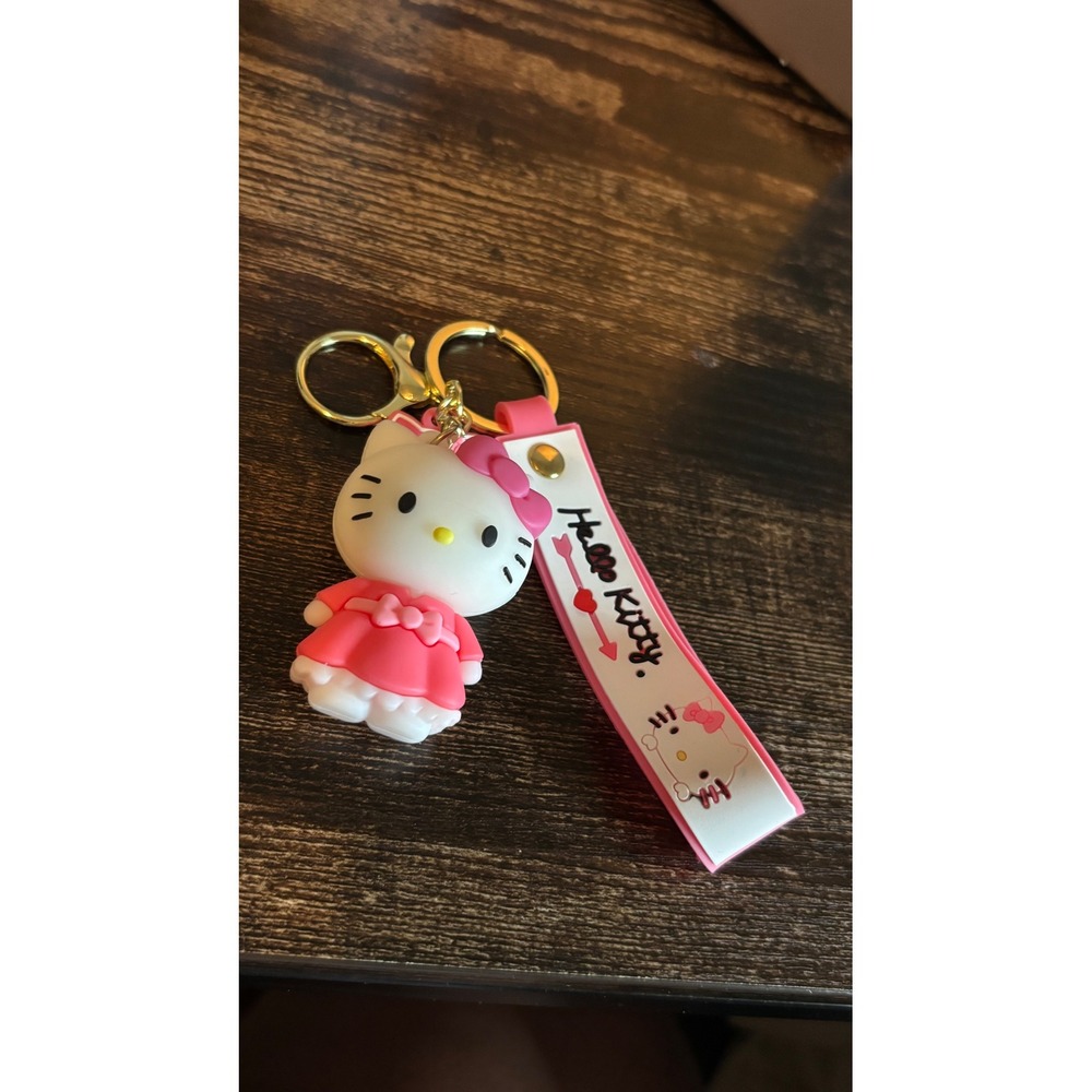 Hello Kitty Pink Dress 3D Silicone Keychain Wristlet Sanrio Kawaii Accessory